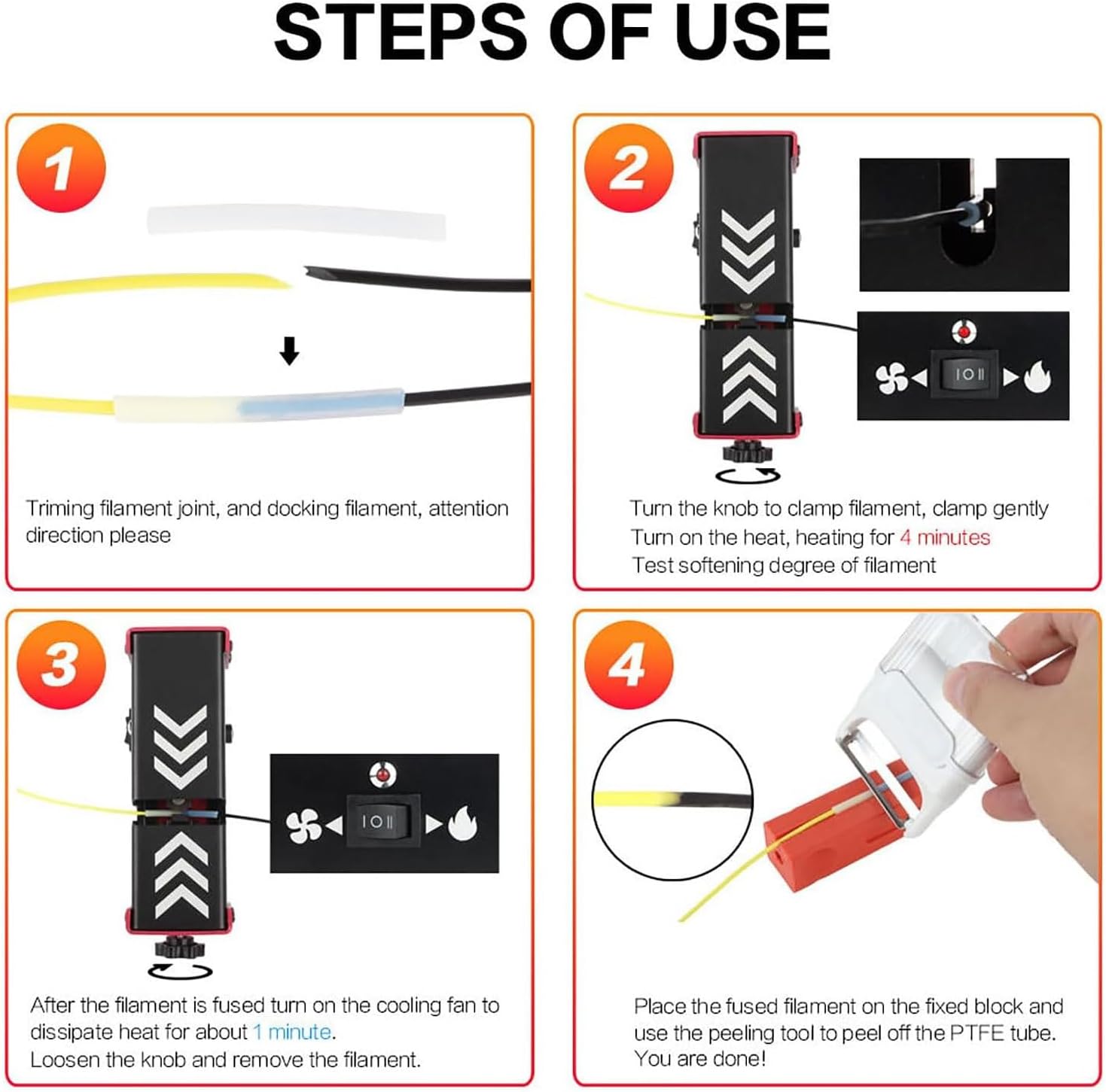 Portable Filament Splicer Tool, 3D Printer Filament Connector, with 100 Pcs Teflon Tube, Efficient Filament Welder, Adjustable Clamp Tension, 1.75Mm Filament Diameter, Integrated Cooling, for DIY