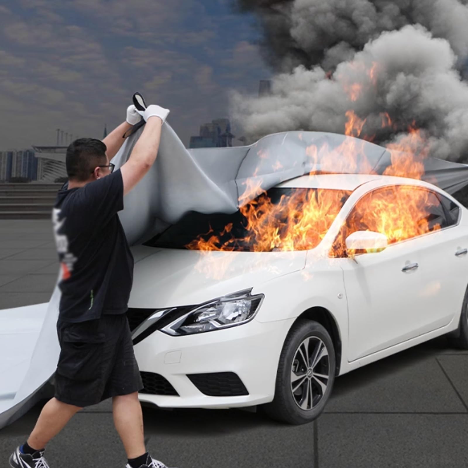 Manta ignífuga Reutilizable para emergencias de Coches y vehículos eléctricos, Manta de Fibra de Vidrio para extintores de Incendios en aparcamientos y Estaciones de Carga, Equipo de segurid
