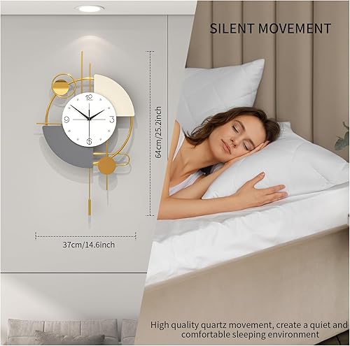 Miniatura 5 de Reloj de pared grande y moderno para decoración de sala de estar, reloj de pared dorado decorativo grande de 25 pulgadas con péndulo funciona con