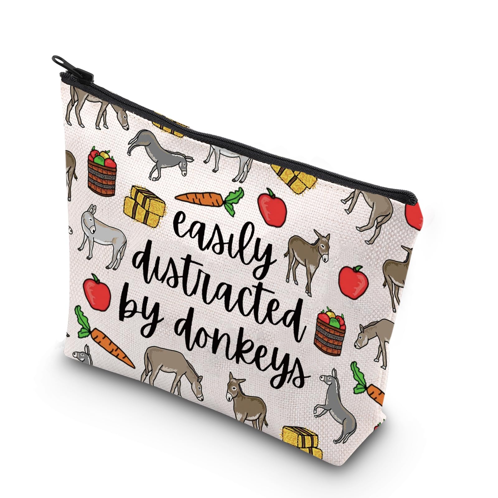 TSOTMO Donkey Owner Gift Easily Distracted By Donkeys Themed Zipper Cosmetic Bag (by donkeys)