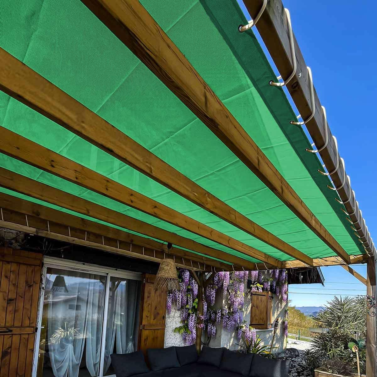 TECPLAST Toile Pergola Micro-​Perforée 4x4 m Verte - Garantie 5 Ans - MP460PR - Bâche PVC perméable - Made in France