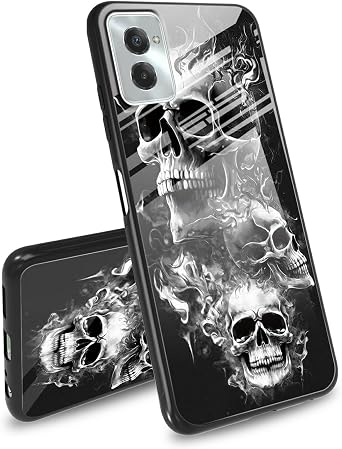 Tempered Glass Back & TPU Bumper Case for Moto G Power 5G 2024, Wireless Charging Compatible, Anti-Scratch Protective Cover with Anti-Slip Grip,Skull