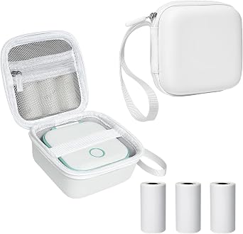 Teyomi Label Maker Case Compatible with Memoking T02 with 3 Rolls Thermal Paper1.97in x 11.48ft/50mm x 3.5m, Case for Phomemo M02, NDYIN D21, XenGro AHM2,Portable Mini Sticker Printer Holder White