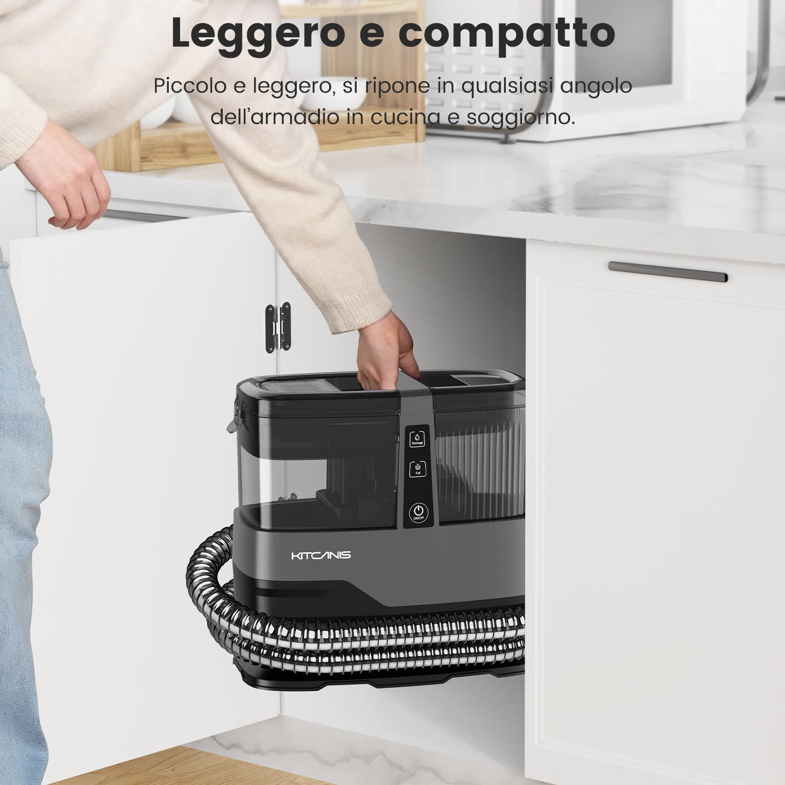 Kitcanis Lavatappeti e Divani Lava e Asciuga 17KPa 600W, Pulitore Tessuti Compatto con 4 Accessori, Serbatoi Rimovibili 1.1L/1.2L, per Divani Tappeti Auto, Lava Moquette Portatile per Casa e Interni