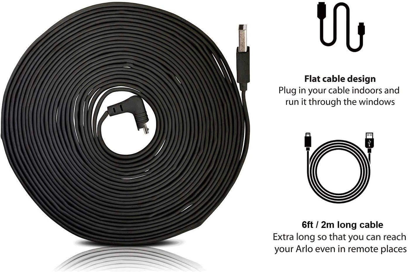 Wasserstein Weatherproof 6ft-1.8m Outdoor Cable Compatible with Arlo Pro & Arlo Pro 2 Only (Black)