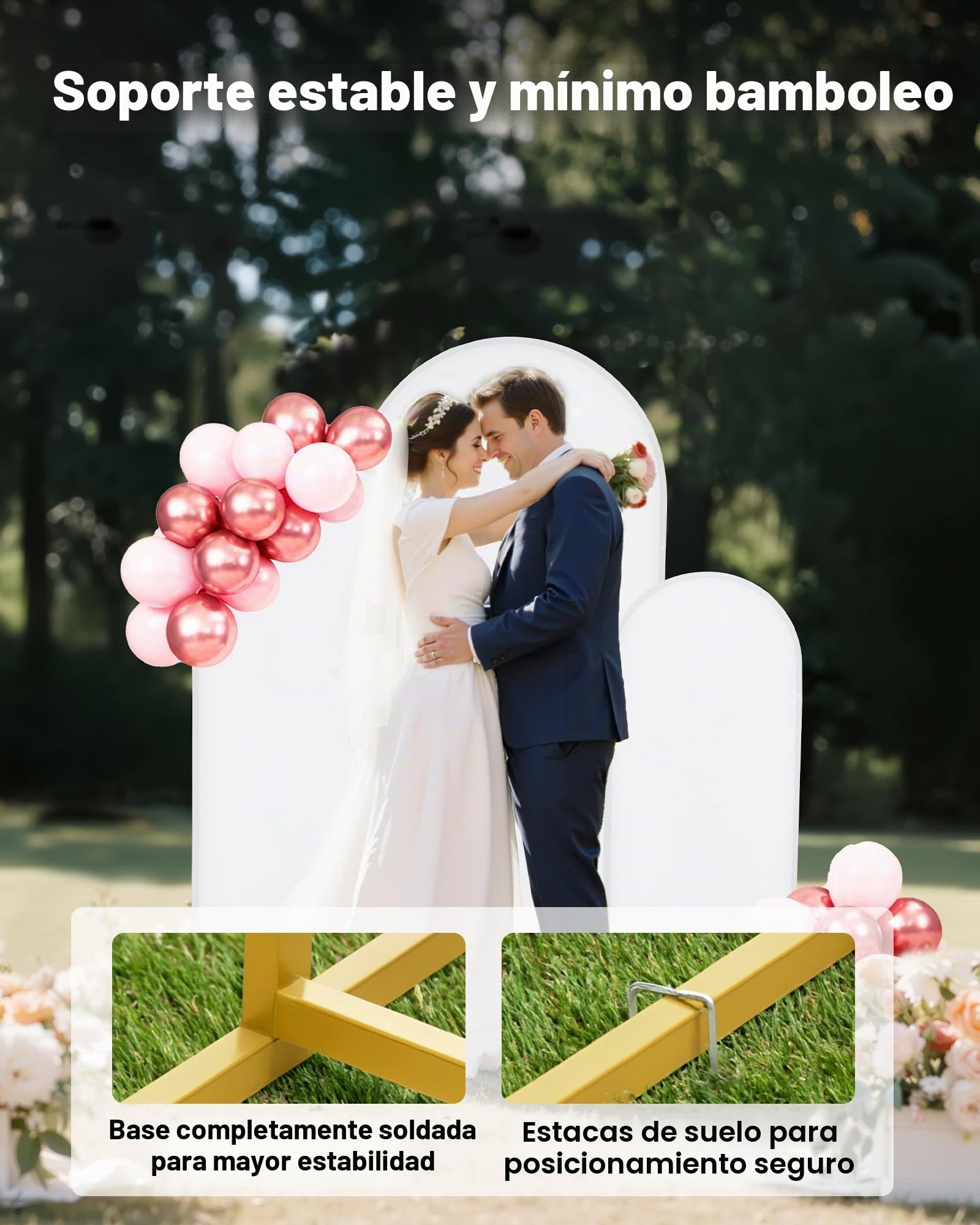 VEVOR Soporte de Arco de Metal Dorado para Fondo de 1,8/1,5/1,2 m, Forma Semicircular, Estructura Estable, con Cubierta, para Decoración de Bodas, Cumpleaños, Celebraciones y Ceremonias, 3 Piezas