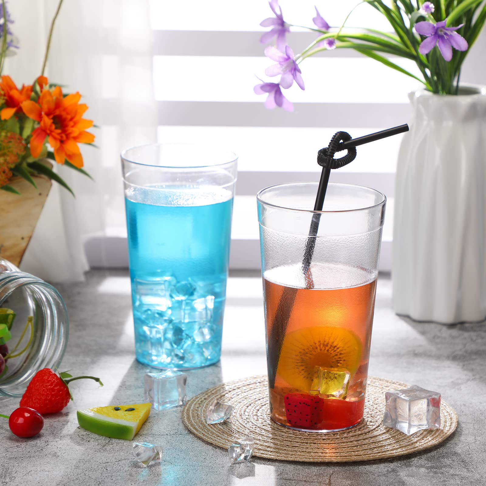 Sieral Transparente Kunststoffbecher, wiederverwendbar, stapelbar, Restaurant, Trinkgläser, unzerbrechliche Wasserbecher für Küche, Café, Zuhause, Party, Büro, 36 Stück