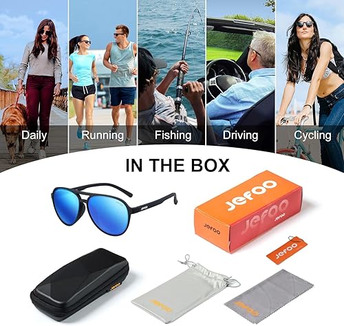 Miniatura 6 de Jefoo - Gafas de sol polarizadas estilo aviador para hombres y mujeres, retro, modernas, deportivas para exteriores con protección UV400