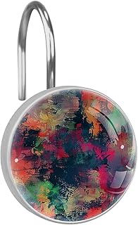 Juego de 12 ganchos de cristal para cortina de ducha, anillos para decoración decorativa de baño, impresión de colores abstractos