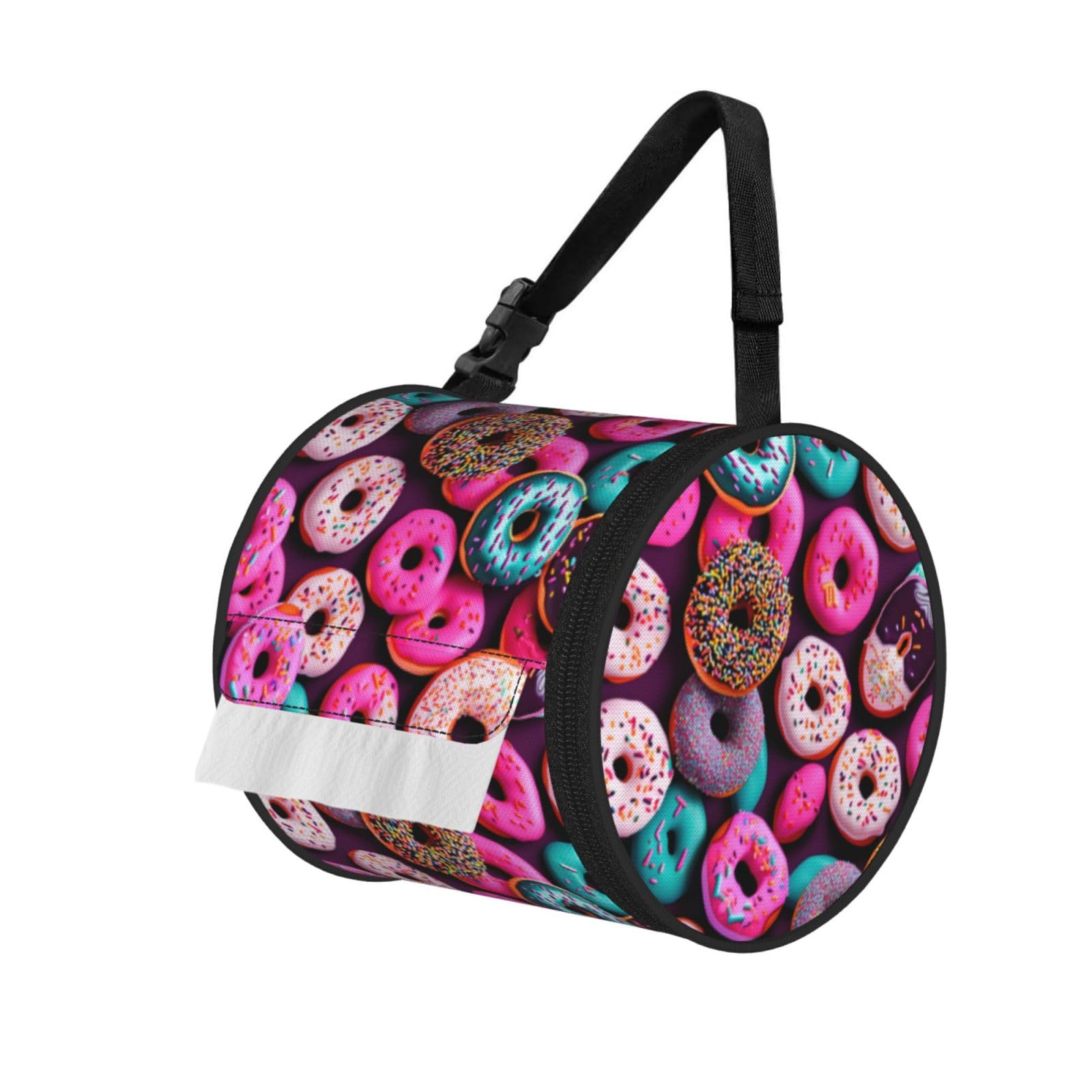 Donut Printed Pet-Proof Toilet Roll Bag, Durable Oxford Cloth with Handle for Travel Tent Kitchen