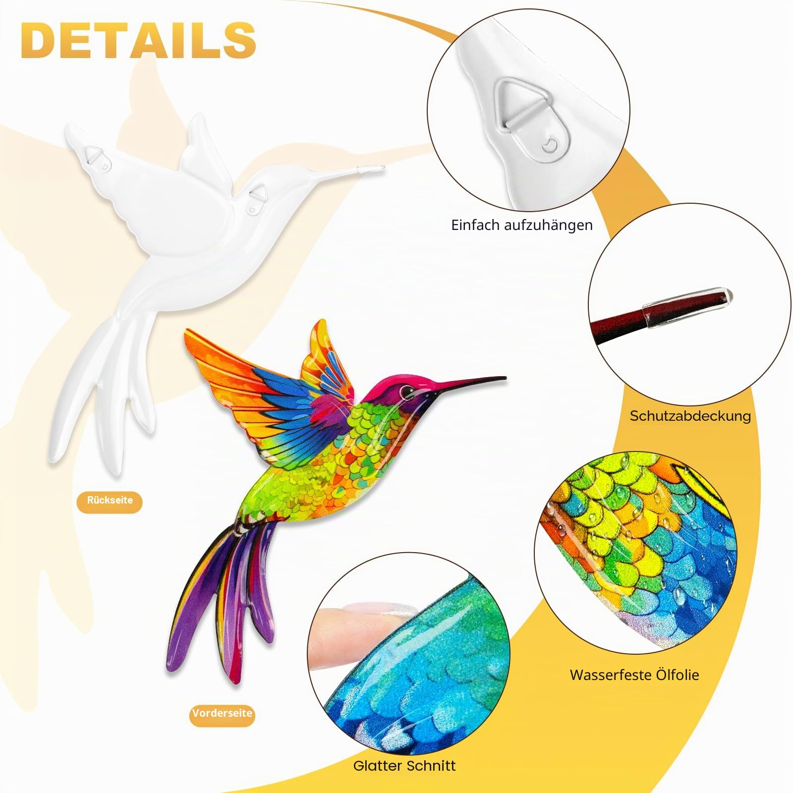 4 Stück Metall-Kolibri-Wandkunst für den Außenbereich, Giyiprpi 3D-farbige Wandkunst, Zaunverzierungen für Terrasse und Garten, Wandskulptur zum Aufhängen für Garten, Wohnzimmer und Balkon