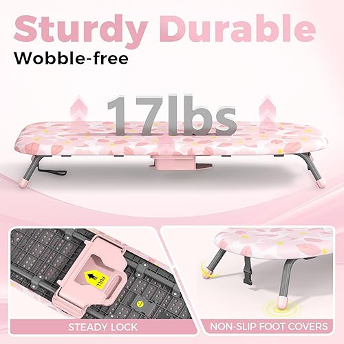 Miniatura 5 de APEXCHASER Tabla de planchar pequeña con soporte de hierro, tabla de planchar compacta con pies antideslizantes, tabla de planchar portátil con