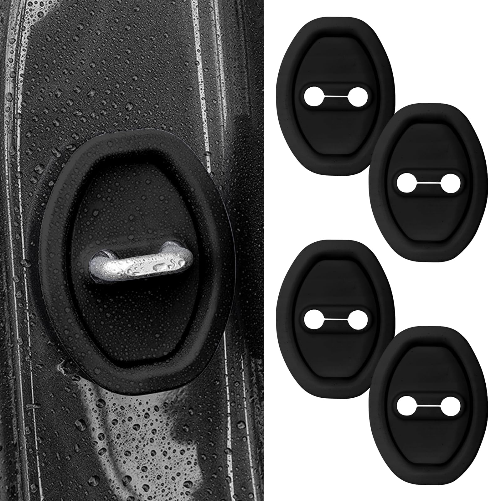 ONEMAJI 4 Pcs Car Door Lock Cover for Citroen Berlingo III 2018-, Silicone door lock protector Stopper Cover Guard Trim Automotive Accessories,Black