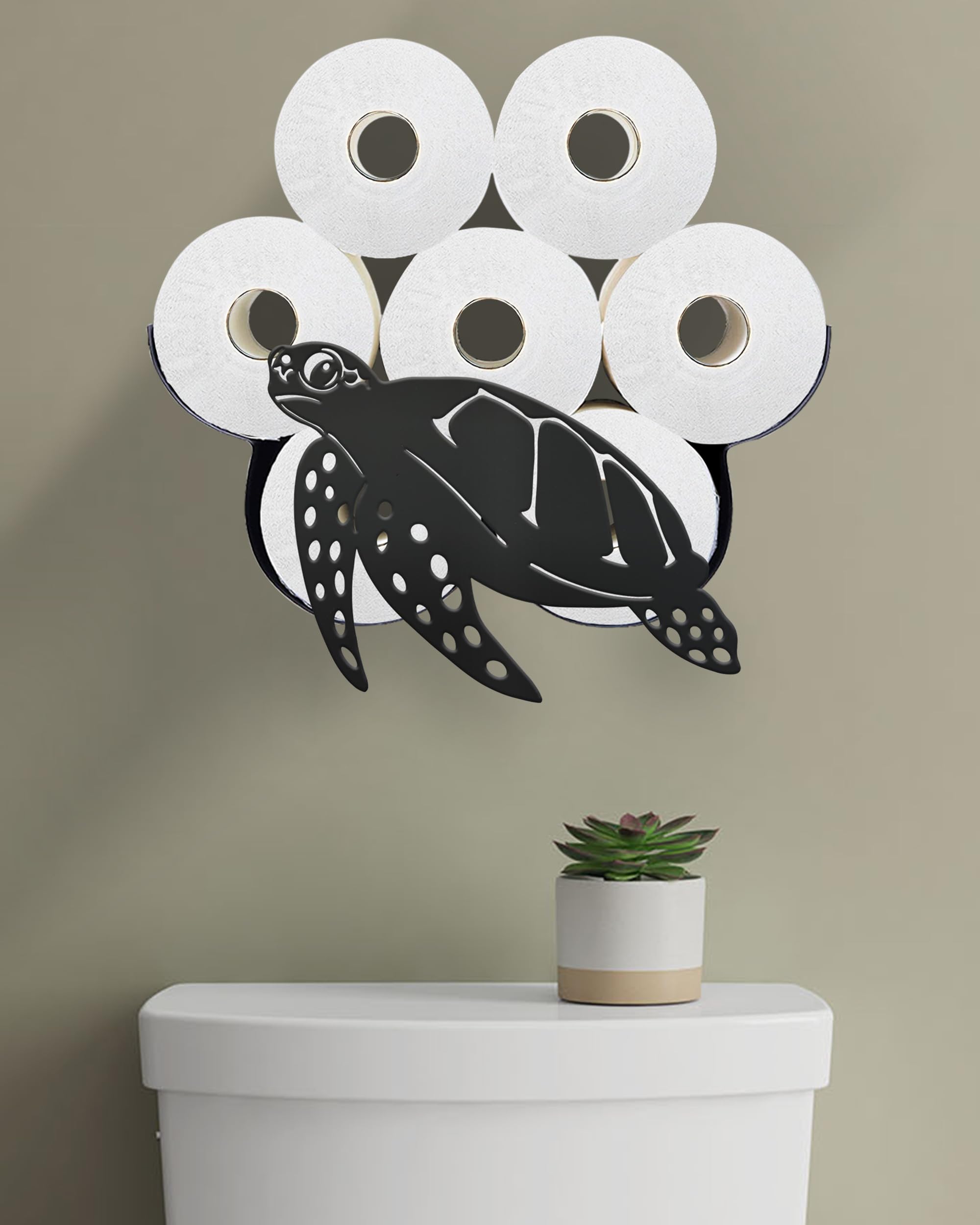 Wigag Sea Turtle Toilet Paper Holder for Extra 8 Rolls, Unique Decorative Toilet Paper Storage Wall Mounted, Farmhouse Bathroom Animal Decor Accessories Storage Cabinet โ image 1