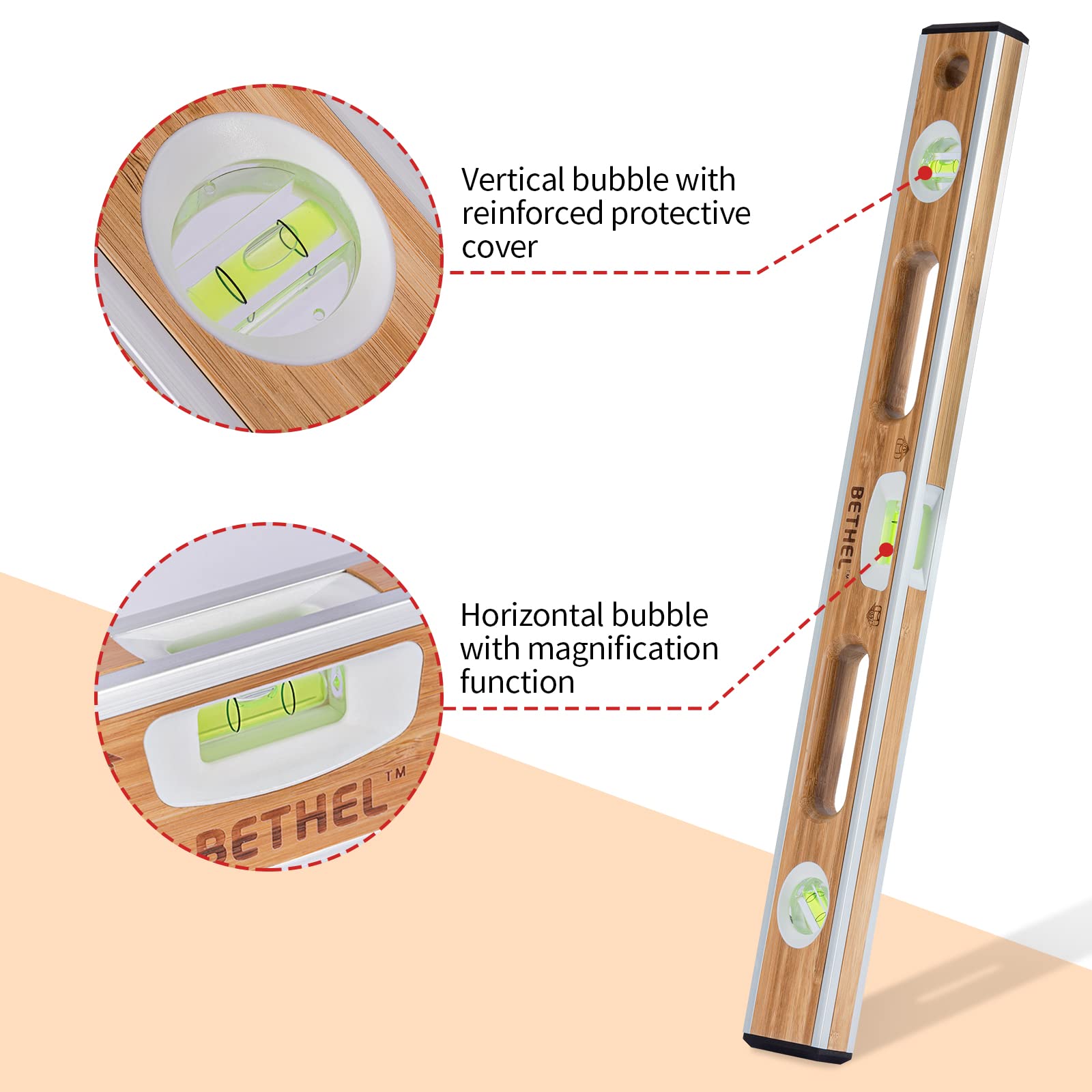 Snapklik.com : BETHEL Bamboo Level, 24 Inch Level & Tool Solid Block ...