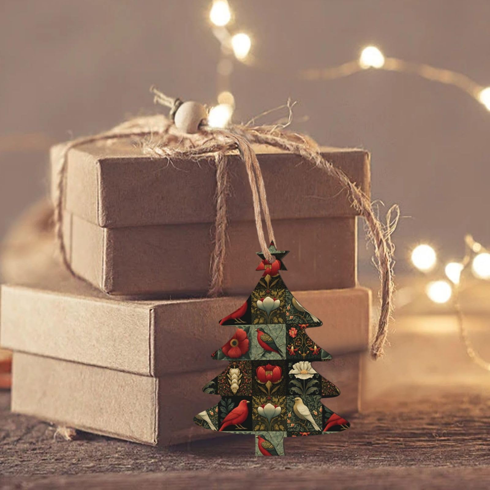 Lot de 6 décorations de Noël scandinaves en bois naturel avec oiseaux et motifs pour sapin de Noël rustique et confortable