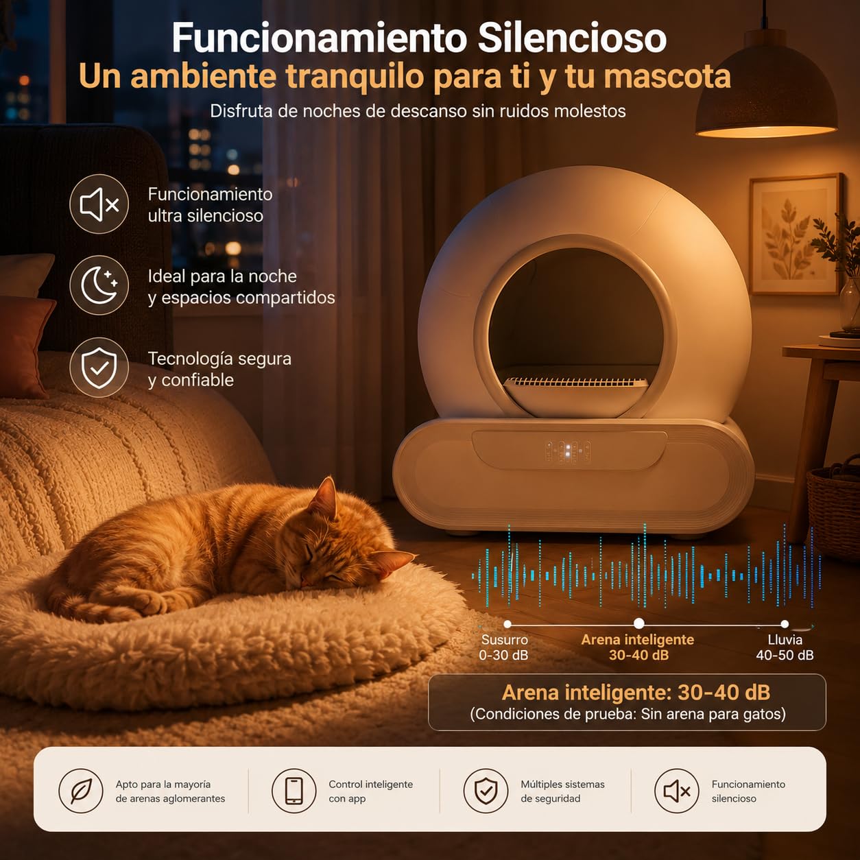 Arenero Autolimpiable XXL para Gatos, Caja Arena Automática 74L con Control por Aplicación, Sistema Seguridad Avanzado, Eliminación Olores, Incluye Alfombra y 5 Rollos Bolsas