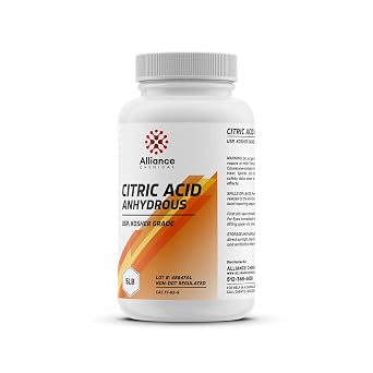 Alliance Chemical Citric Acid Anhydrous - USP Grade - 100% Pure - 5Lb Canister - Non-GMO - Citrus Solvent for Household Cleaning & DIY