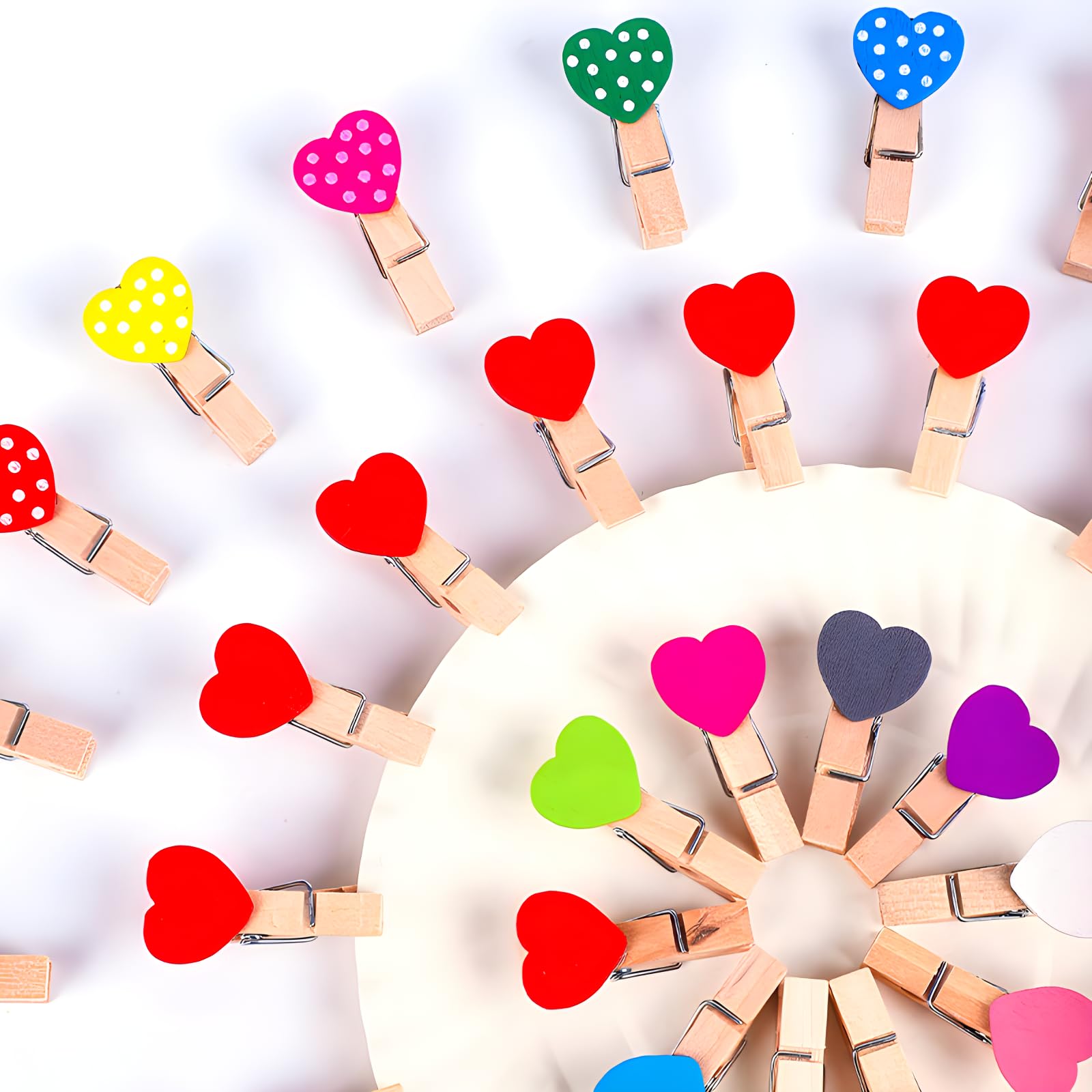 100 Herzförmige Wäscheklammern Aus Holz - Niedliche Fotoschnur-Deko