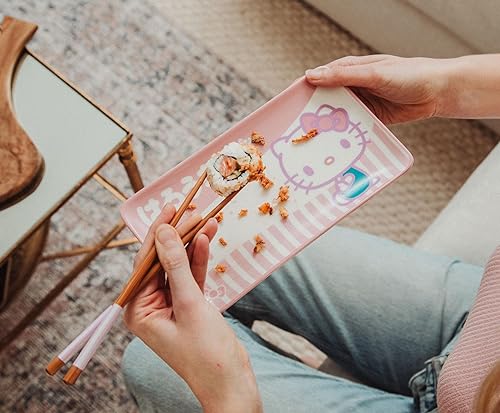 Miniatura 8 de Sanrio Hello Kitty - Juego de platos de cerámica para sushi de 3 piezas con cuenco de salsa de soja y palillos de madera, vajilla de estilo japonés