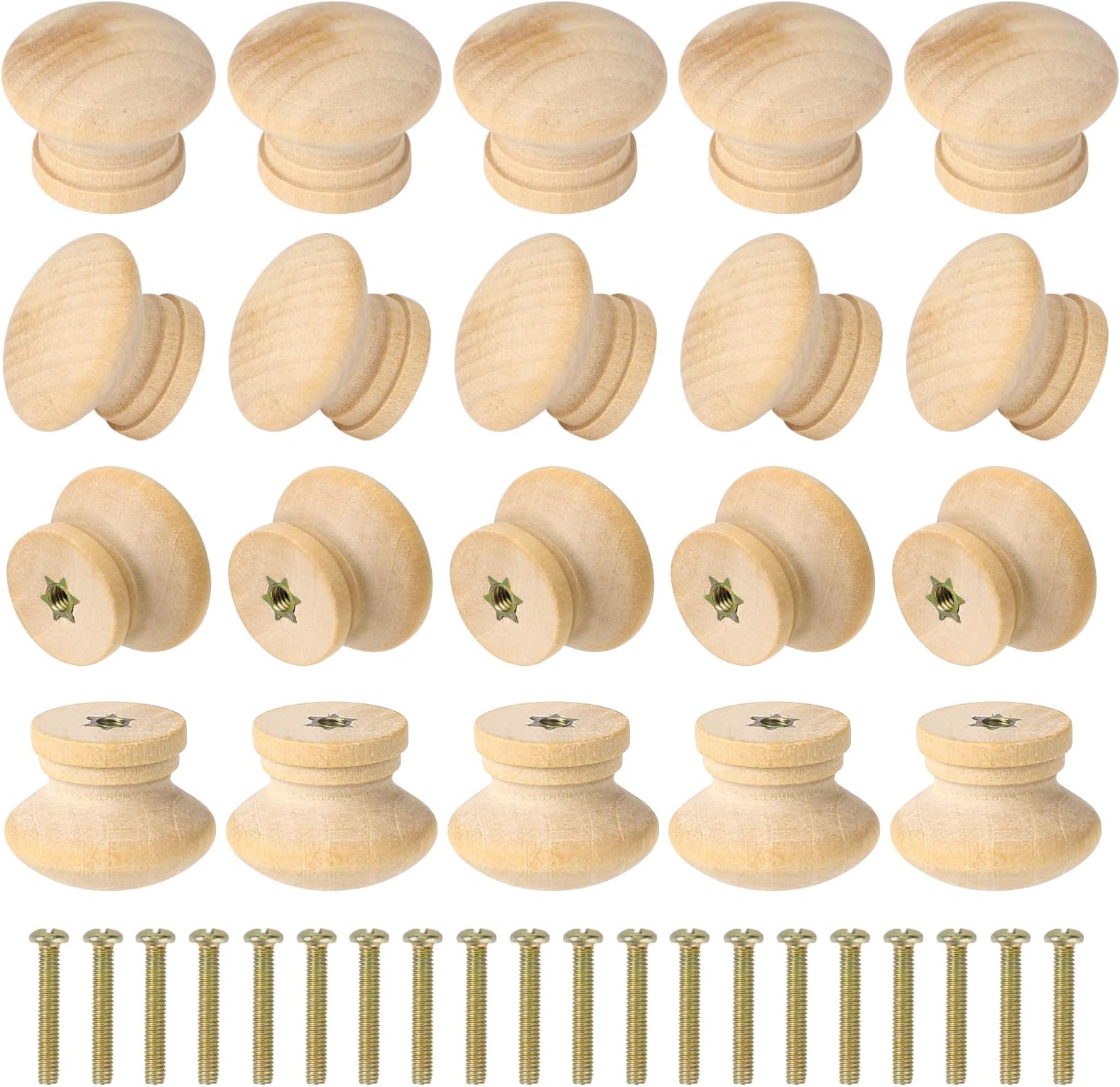 Mozeat Lens 20 Pcs Wood Knobs Wood Knob 1.1 Inch Wood Knobs for Dresser Drawers Round