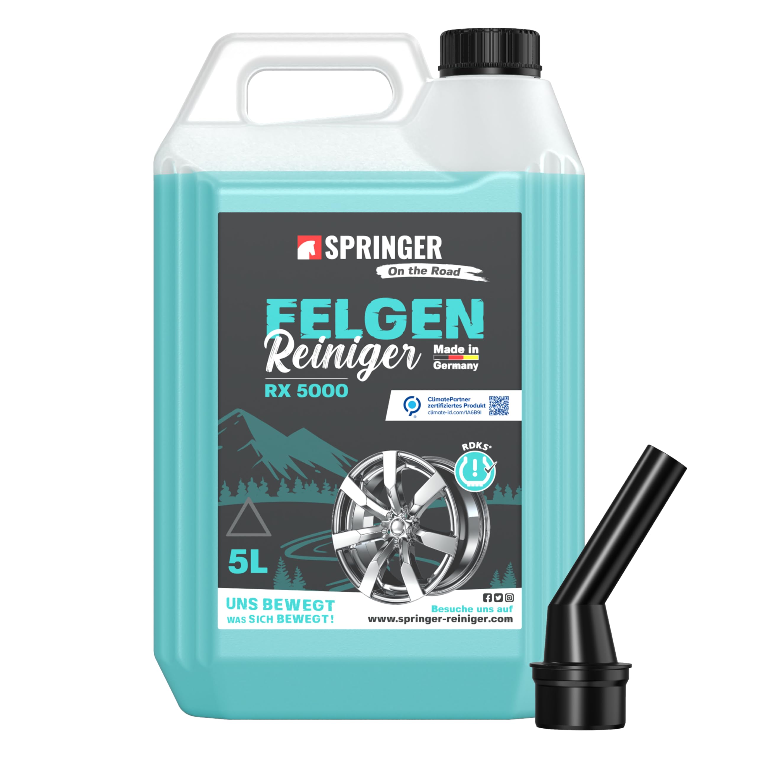 SPRINGER RX5000 Felgenreiniger 5 L, säurefrei | Made in Germany | Felgenspray materialschonend | gut haftende Gel-Formel | mit Wirkindikator | für alle Felgen