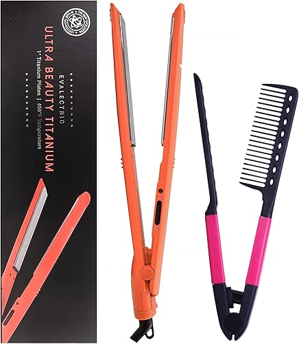 Evalectric Ultra Beauty - Plancha plana de titanio, plancha de peinado con placas de 1 pulgada, tecnología de iones negativos para un cabello