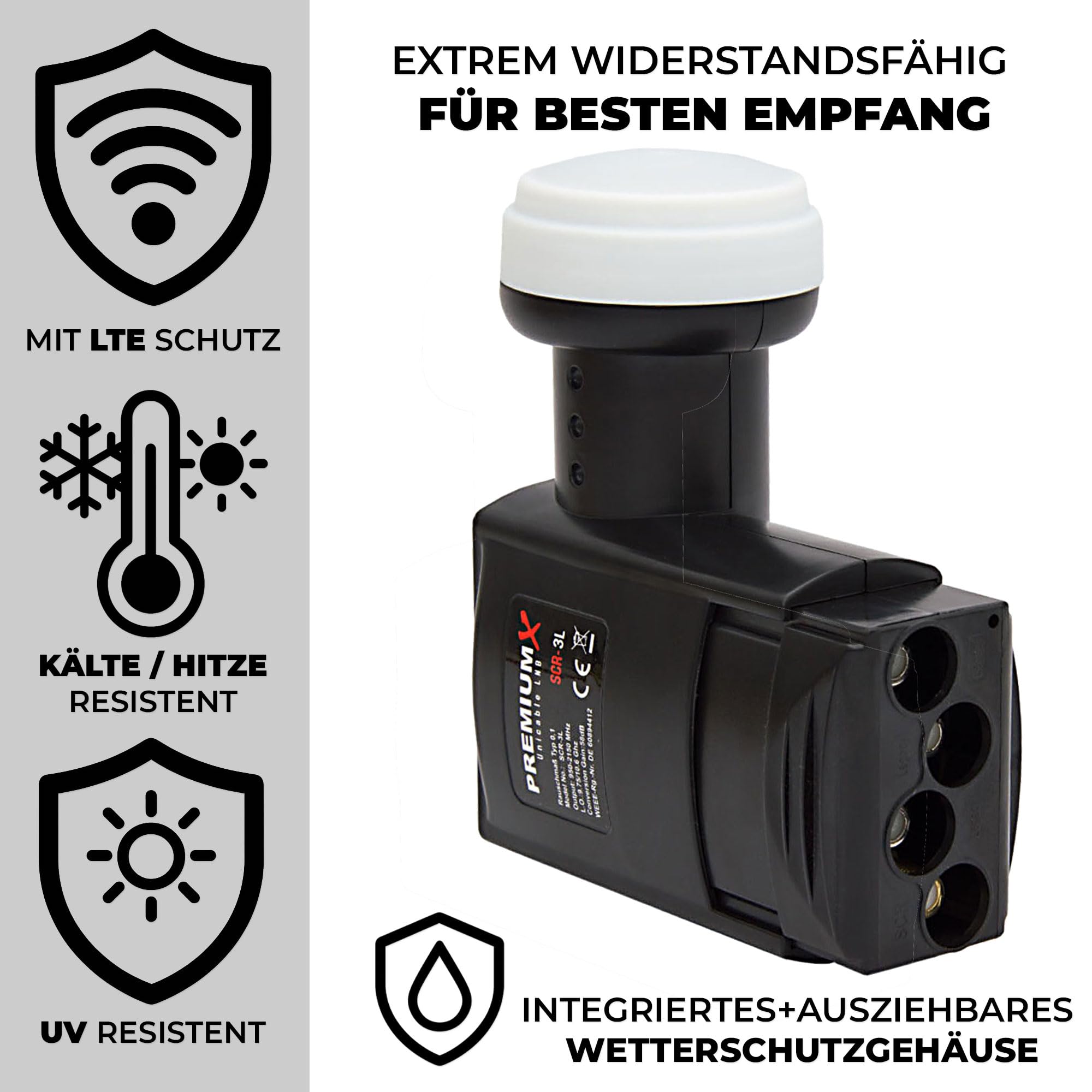 Premiumx SCR-3L SAT Unicable LNB SCR 3 Legacy sistema a cavo singolo Unikabel 4 + 3 partecipanti FullHD HDTV UltraHD 4K 8K