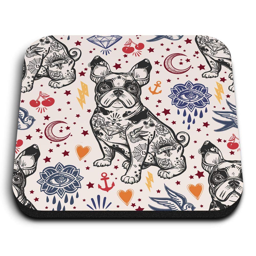 Destination Vinyl Ltd Multicolor 1 X Square Mdf Fridge Magnet - French Bulldog Tattoo Animals Pets Dog 8458