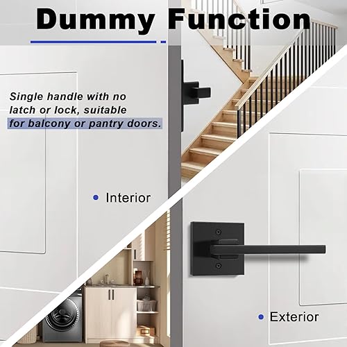 Miniatura 2 de Orger Paquete de 5 manijas de puerta negras para puerta interior sin giro, manija simulada cuadrada para armario, despensa, manijas de puerta de un