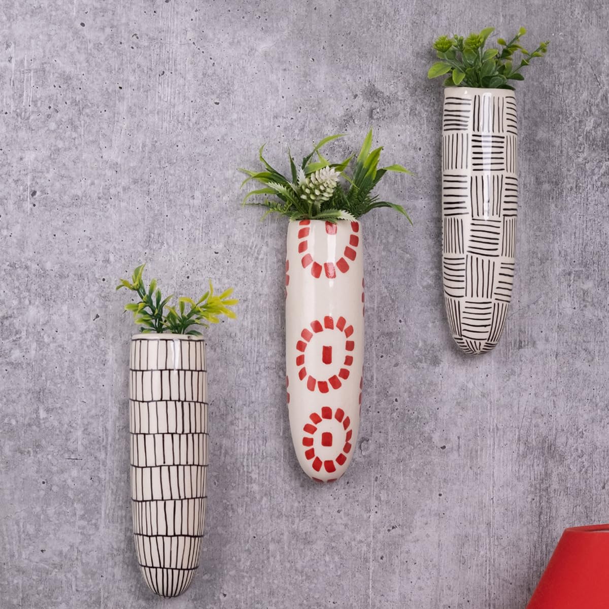 VarEesha Hand-Painted Ceramic Black White and Red Wall Planter for Living Room Balcony | Home Decoration Wall Planter Pots for Home, Living Room, Garden, Office Decor Multicolor (Set of 3) (B0CM1GQT8N) Amazon Price History, Amazon Price Tracker
