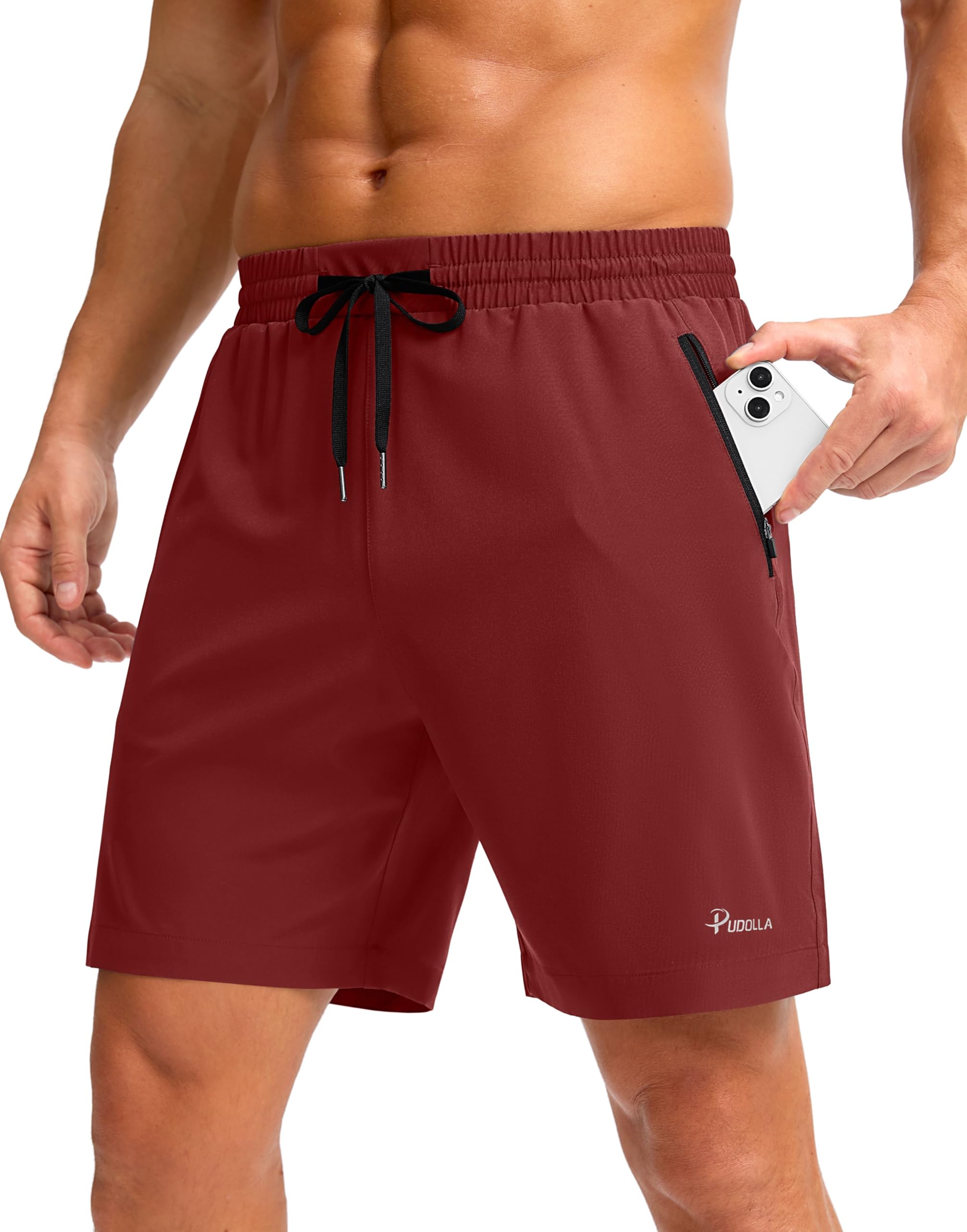 Pudolla Men's Running Gym Shorts with Zipper Pockets 5"/7"/ Lightweight Quick Dry Running Workout Athletic Short