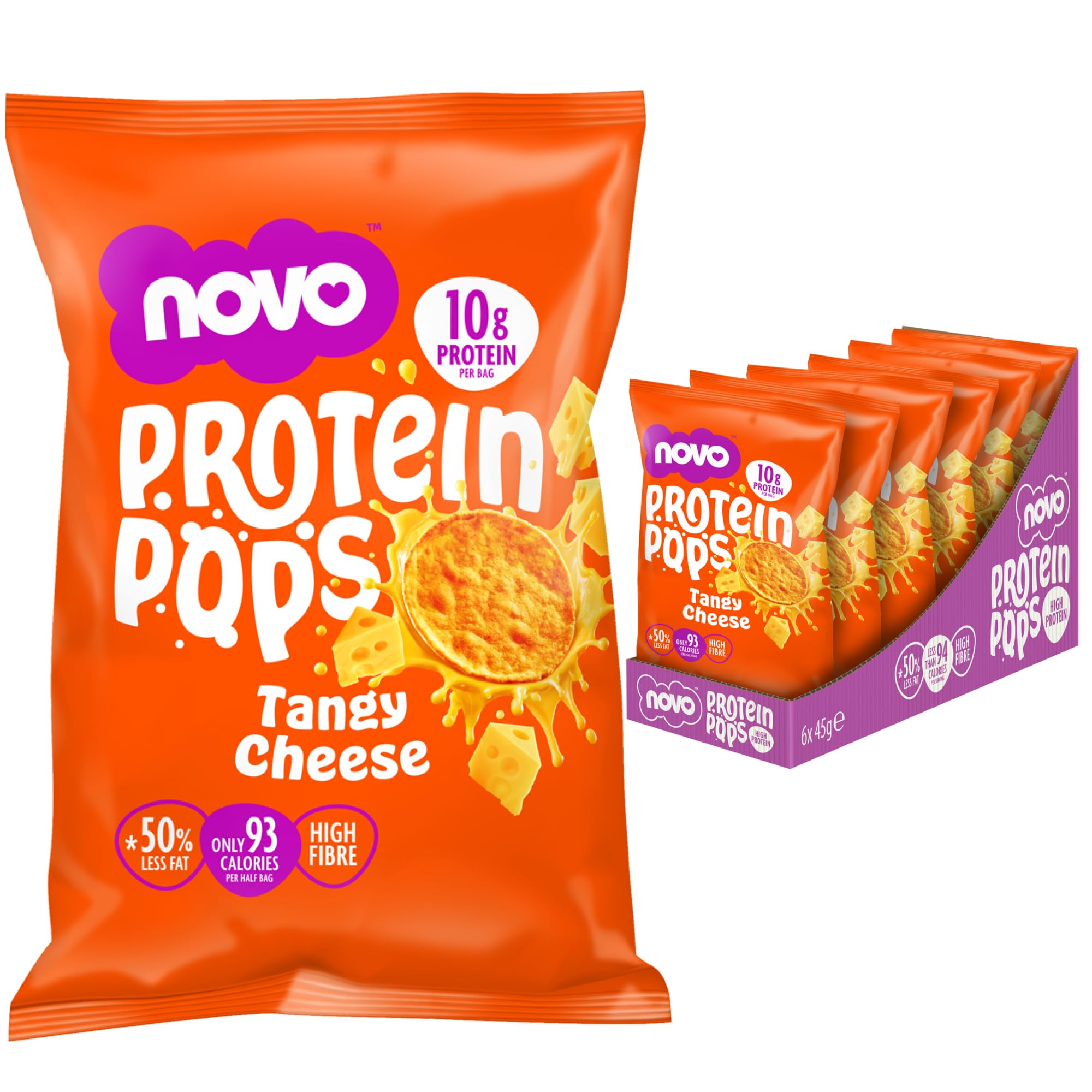 Nutrition | Protein Pops | Healthy Savoury Snack with High Protein, Low Sugar and High Fibre | Pack of 6 x 45g (Tangy Cheese)
