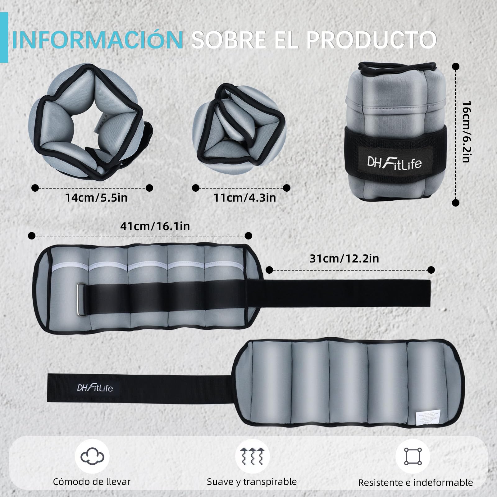 DH FitLife Juego de 2 pesas para tobillo, con pesos ajustables para piernas y brazos, 2 variaciones, 2,5 kg y 4,5 kg, pesas para tobillo, para entrenamiento de fuerza