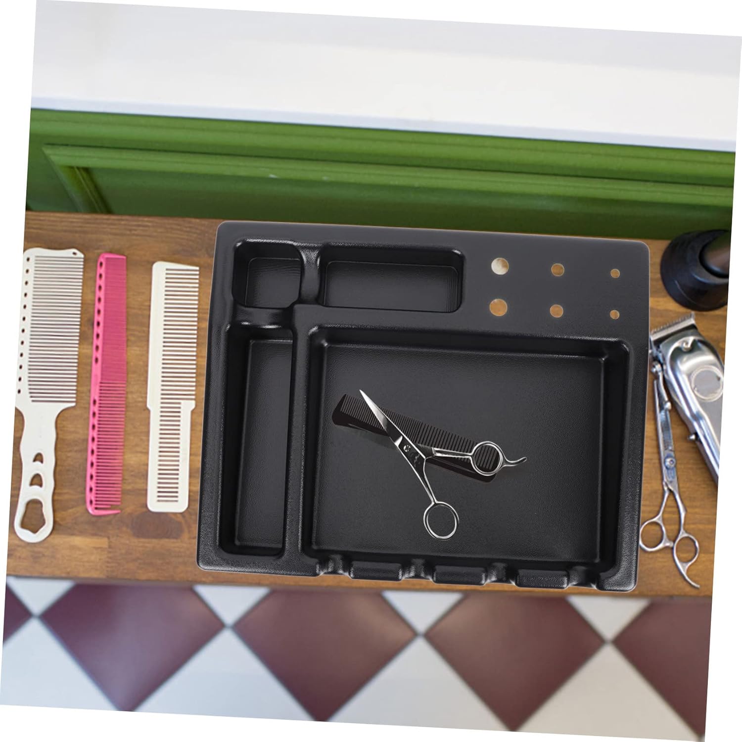 WOONEKY Barber Clipper Tray Electric Shears Display Box for Hair Styling Tools Capacity Organizer Non- Mat Holder for Barbers and Hairdressers