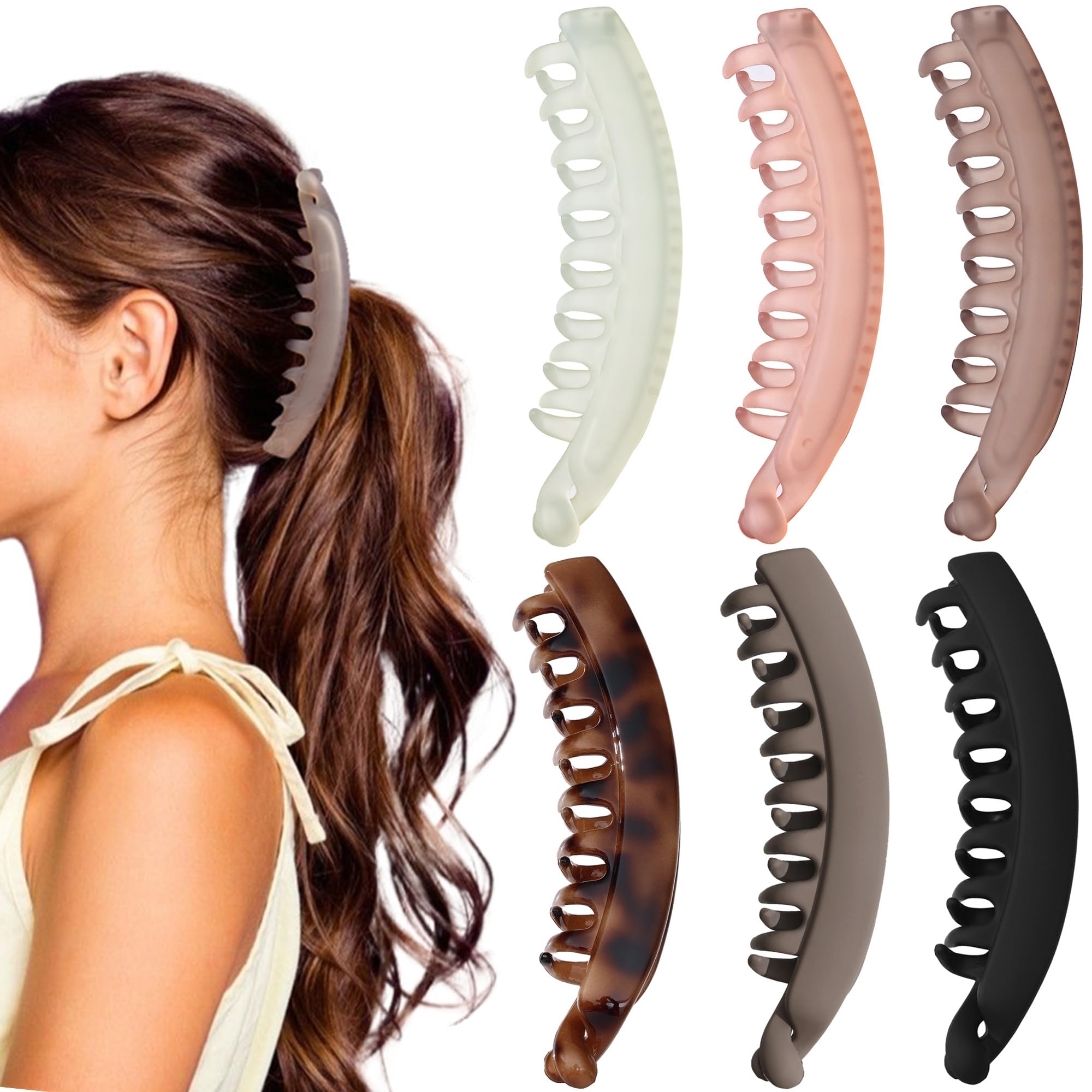 6 Pack 5.1 Inch Banana Clip for Women,Large Banana Hair Clips for Thin Fine Thick Hair,Strong Banana Claw Clips for Hair