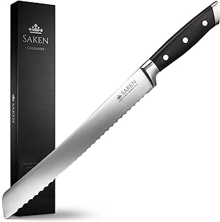 Sponsored Ad - SAKEN Serrated Bread Knife, 10-Inch - High-Carbon German Steel Serrated Knife with Ergonomic Black Pakkawoo...