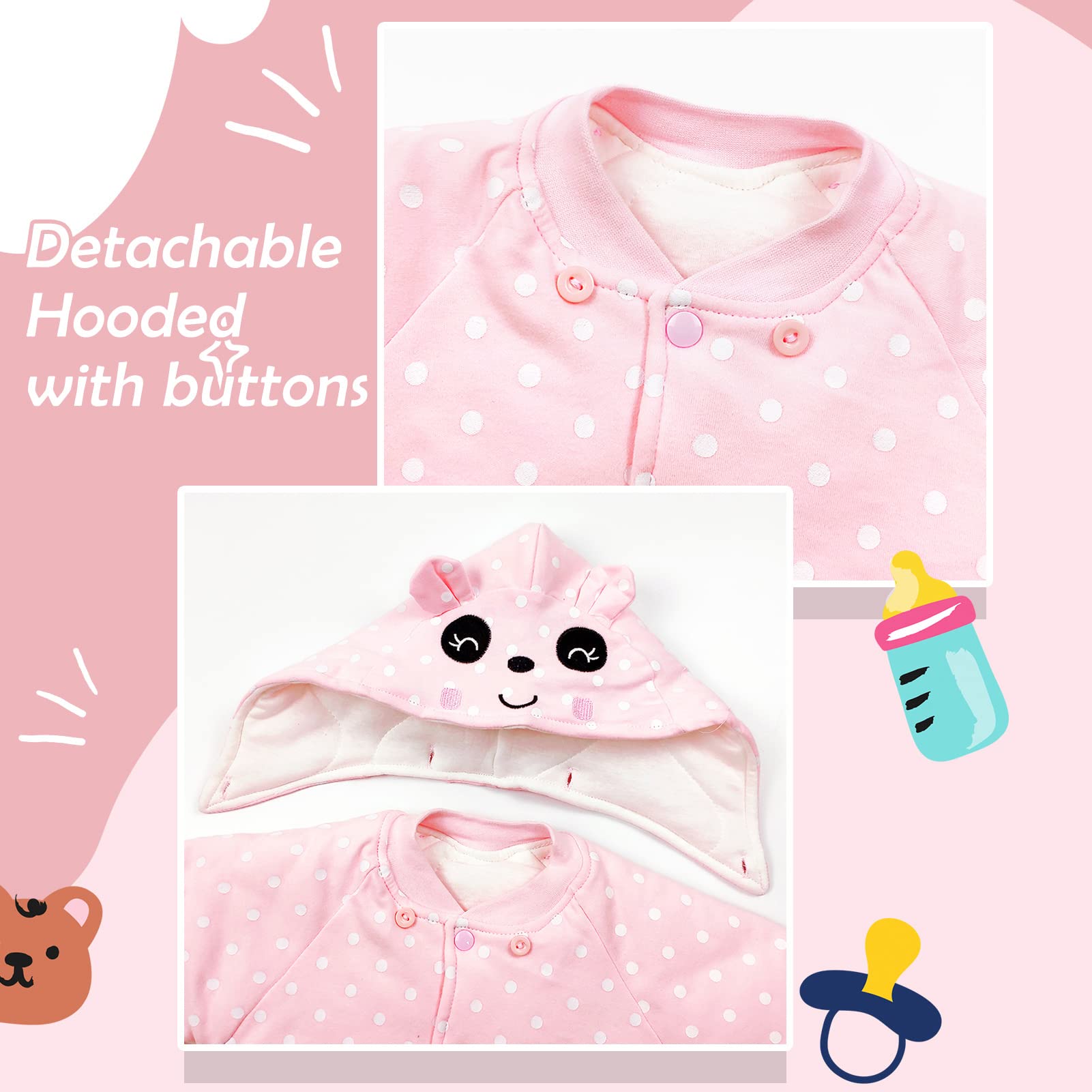 Bambino Ragazze Pagliaccetto con Cappuccio Scarpe Tute da neve Jumpsuit Inverno Caldo Tutine Set, Panda 6-9 Mesi