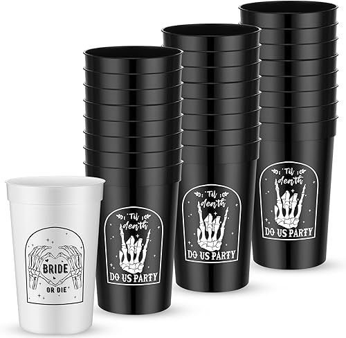 Zhehao 25 vasos de plástico reutilizables para fiesta de despedida de soltera, 16 onzas, diseño de calavera hasta la muerte, para novia, color