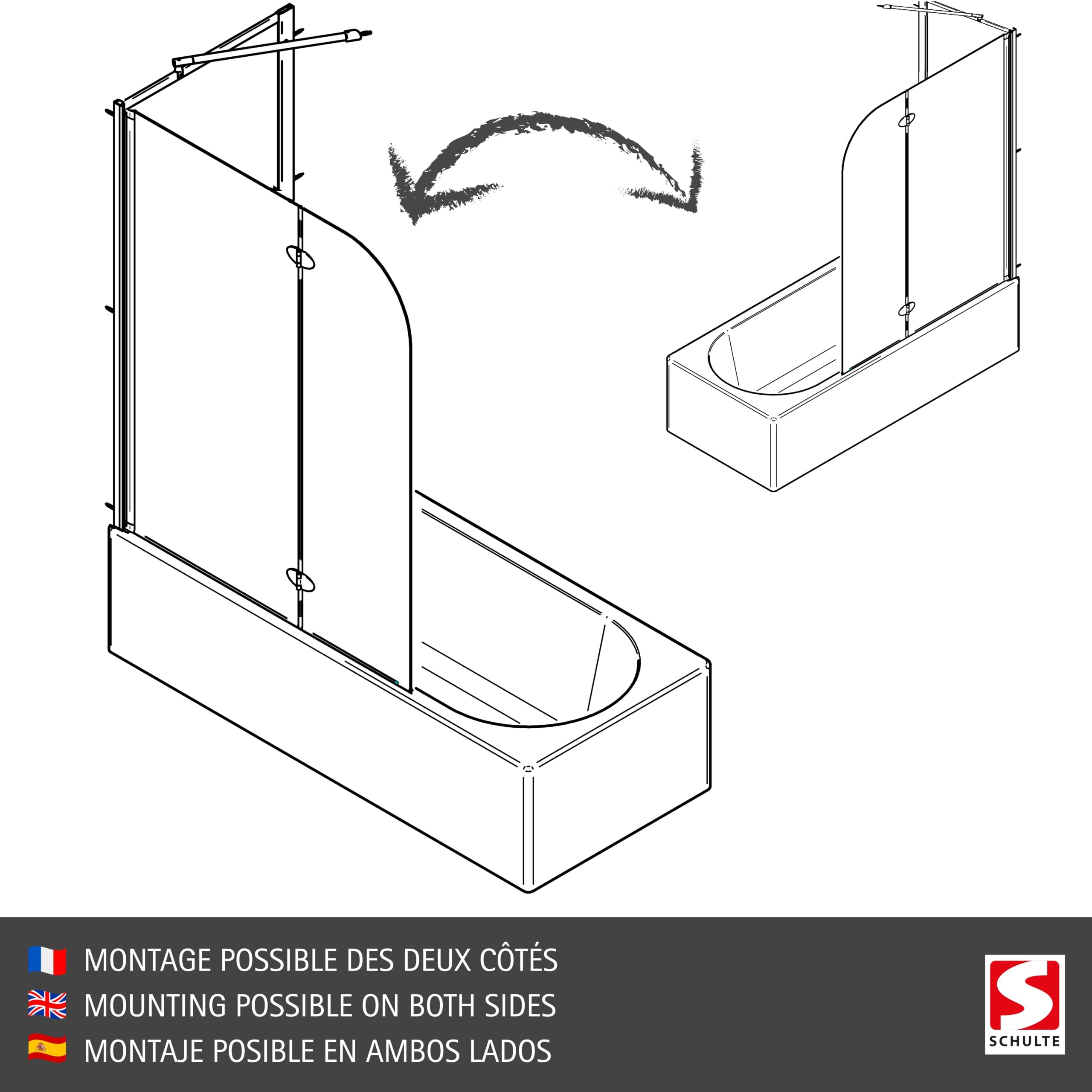 Schulte Duschwand für Badewanne Angle 112 x 142 cm mit Seitenwand