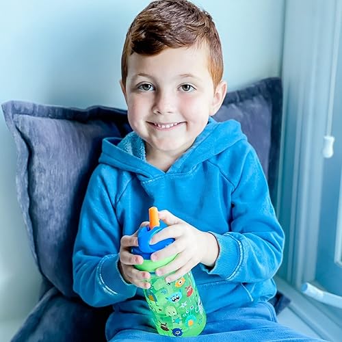 Miniatura 10 de Nuby Paquete de 2 botellas de agua impresas de PP iridiscentes Flip-it Kids On-The-Go con popote duro a prueba de mordeduras, 18 onzas, más de 18