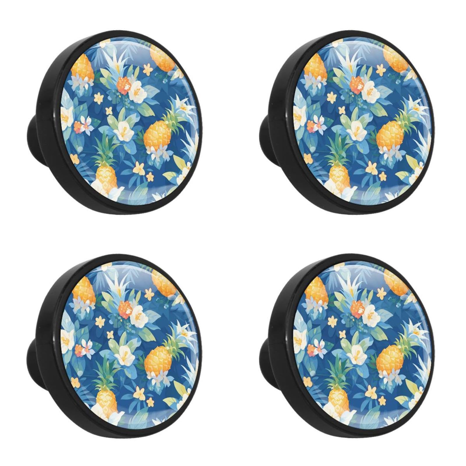 NUEAHEDN 4 Pieces Dresser Knobs for Drawer Colored Pineapple Kitchen Cabinet Knobs Round Door Pull Handle for Home Nursery Furniture Cupboard