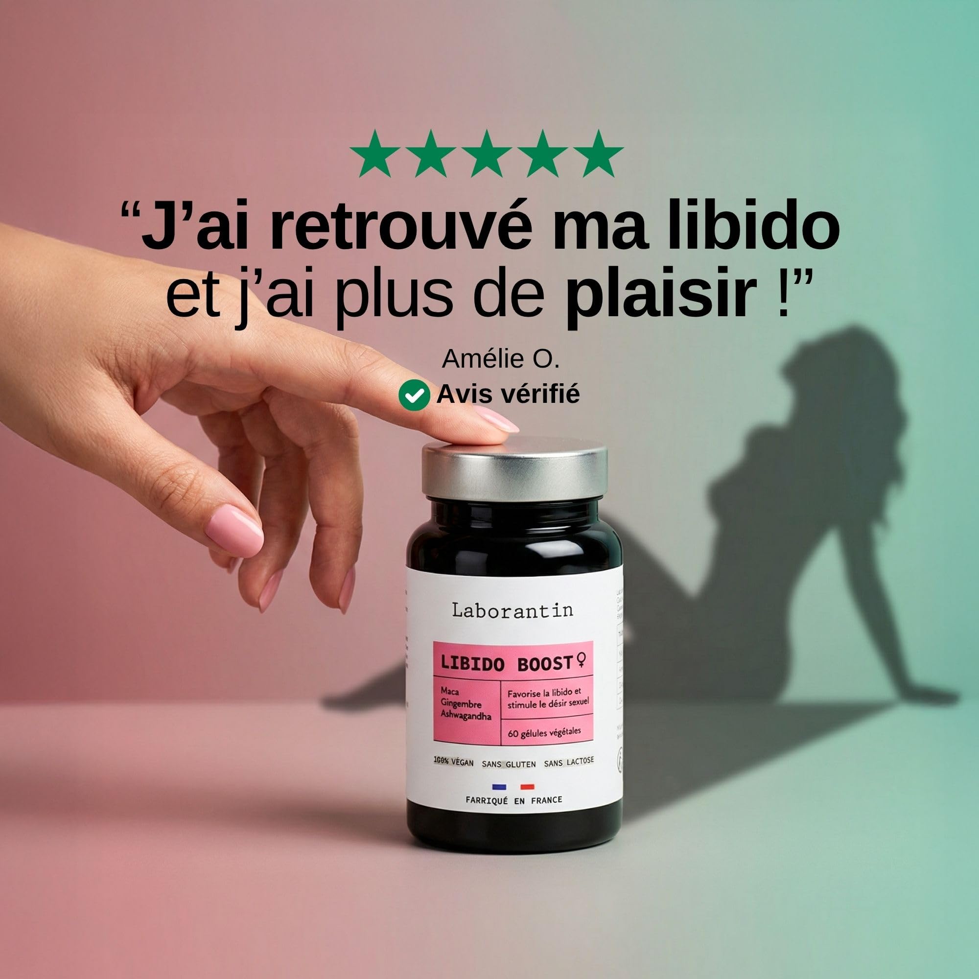 Laborantin Libido Boost Femme Aphrodisiaque Naturel 60 Gélules Vegan | Maca, Ashwagandha, Ginseng, Usage Cure ou Ponctuel, Fabriqué en France