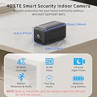 Vista 2 de 4G LTE Cellular Camera Indoor, Portable No WiFi Security Camera with Radar Motion Sensor, 2K Indoor Camera, Long Battery, 2-Way Audio, PIR Sensor