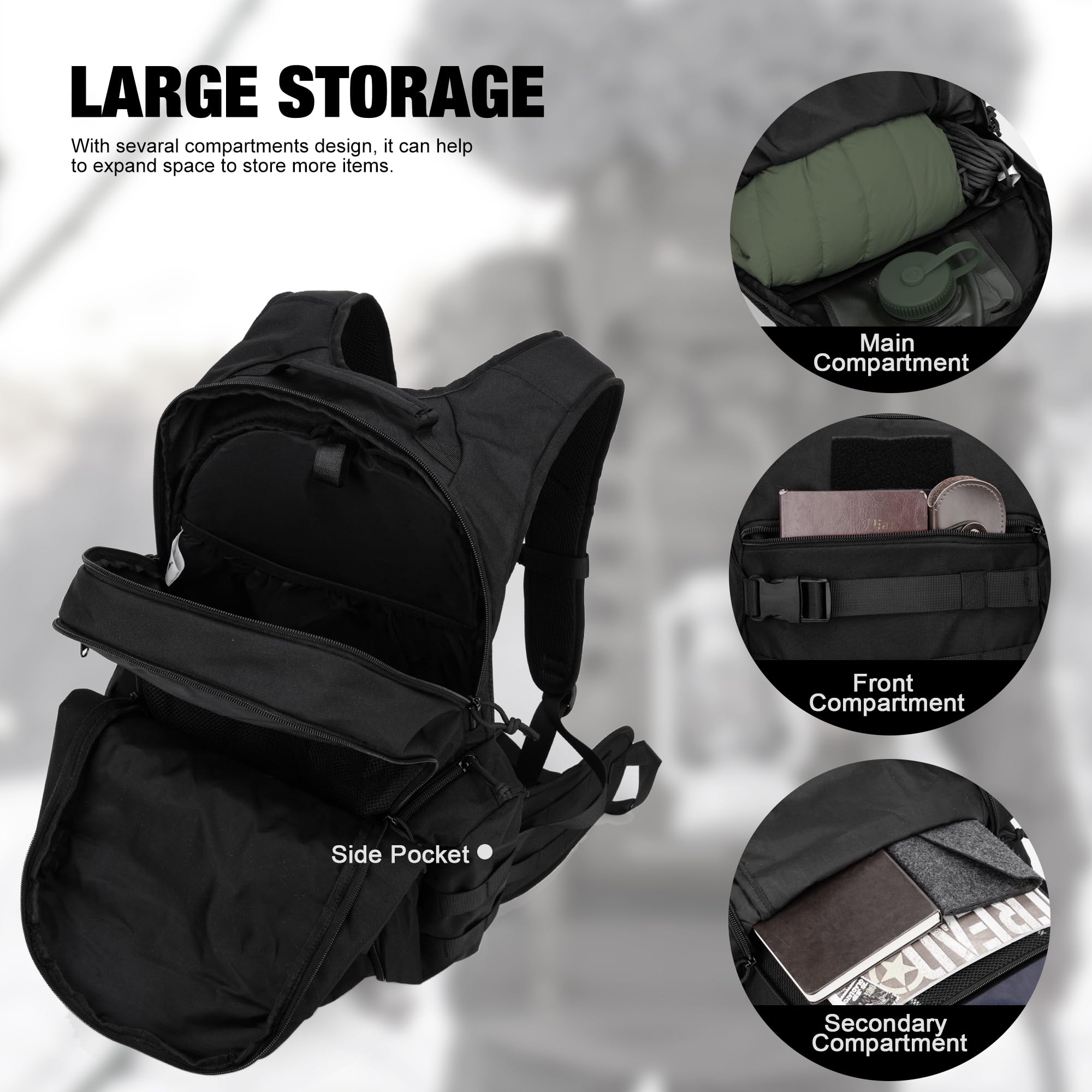 Mardingtop Plecak taktyczny 28 l, plecak trekkingowy, plecak outdoorowy, na kemping, wędrówki, podróże