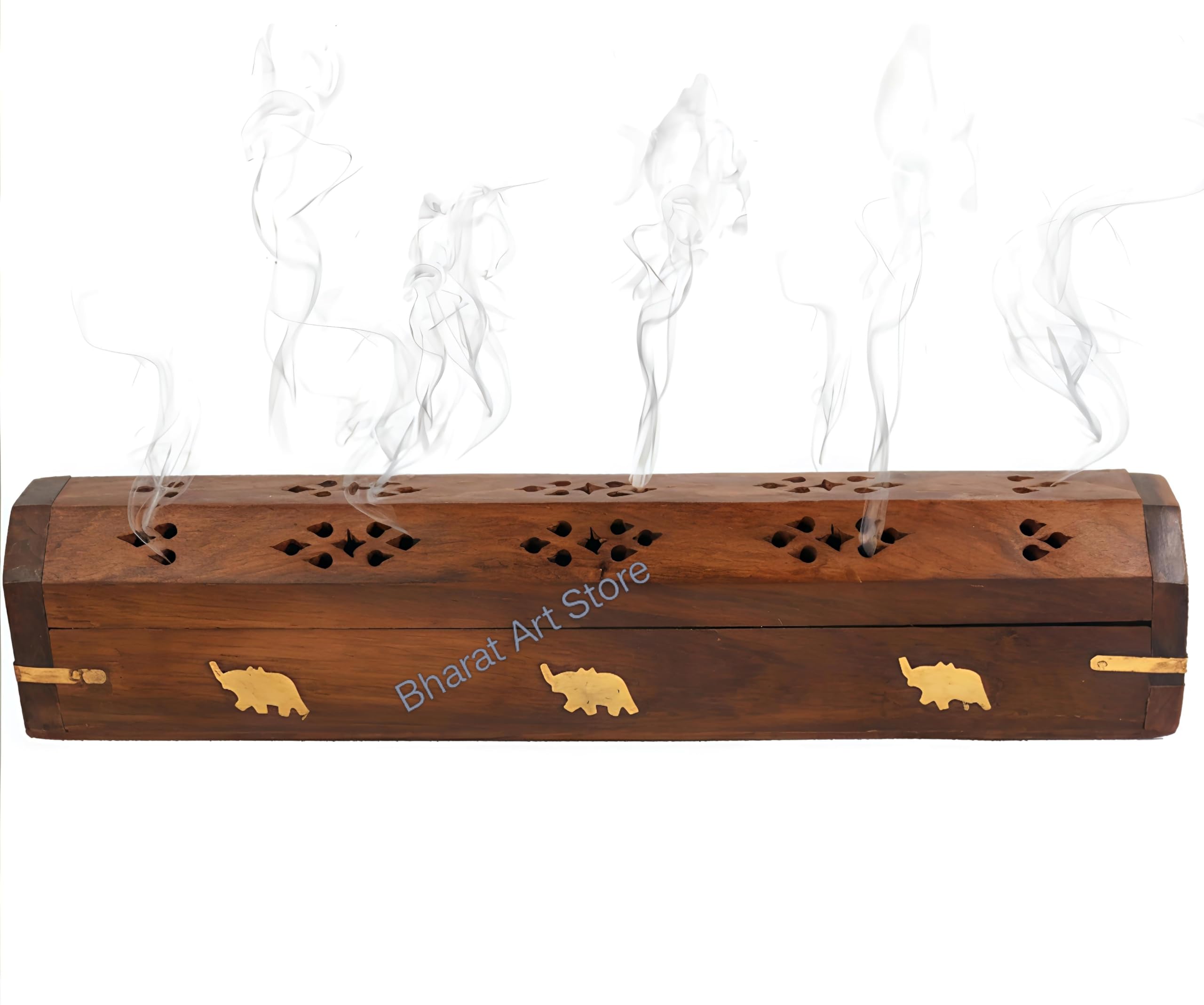 Bharat Art Store Wooden Agarbatti Stand With Ash Catcher & Dhoop Stick Holder, Agarbatti Stand Incense Holder |Wooden Incense Stick Holder For Home , Round