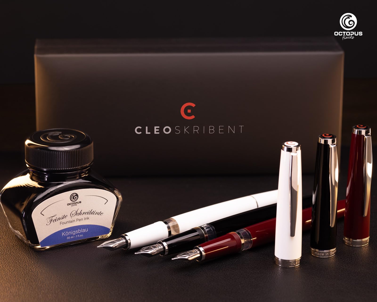 Octopus Cleo Skribent Classic Palladium, zestaw piór wiecznych, pióro tłokowe, pióro M i tusz 30 ml, kolor niebieski