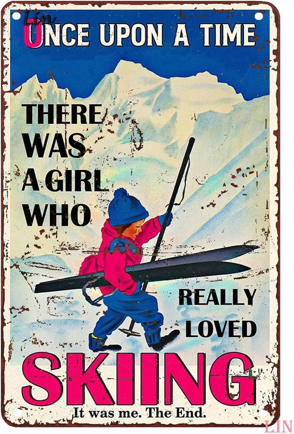 Kwqdozf Girls F11 8X12 Inch Ski Metal Tin Sign Ski Skiing Brown Haired Metal Poster Plaq