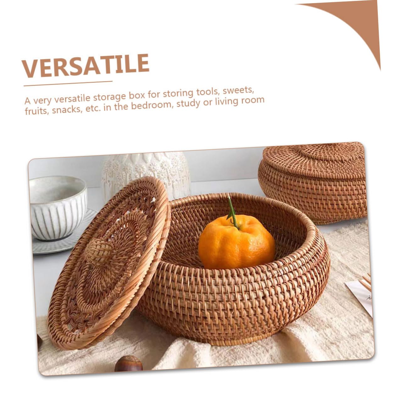 Contenitore per Snack in Rattan Sintetico Handmade Coperchio, Cesto Multiuso per Frutta e Dolci, Adatto per Studio e Regalo di Compleanno