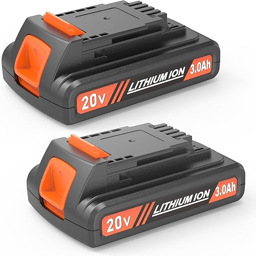 Black and Decker 20V Battery 3.0Ah 2-Pack with LED Power Indicator, Replacement for LBXR20 20V Max Lithium Ion Battery, Compatible with Black & Decker Tools and Chargers